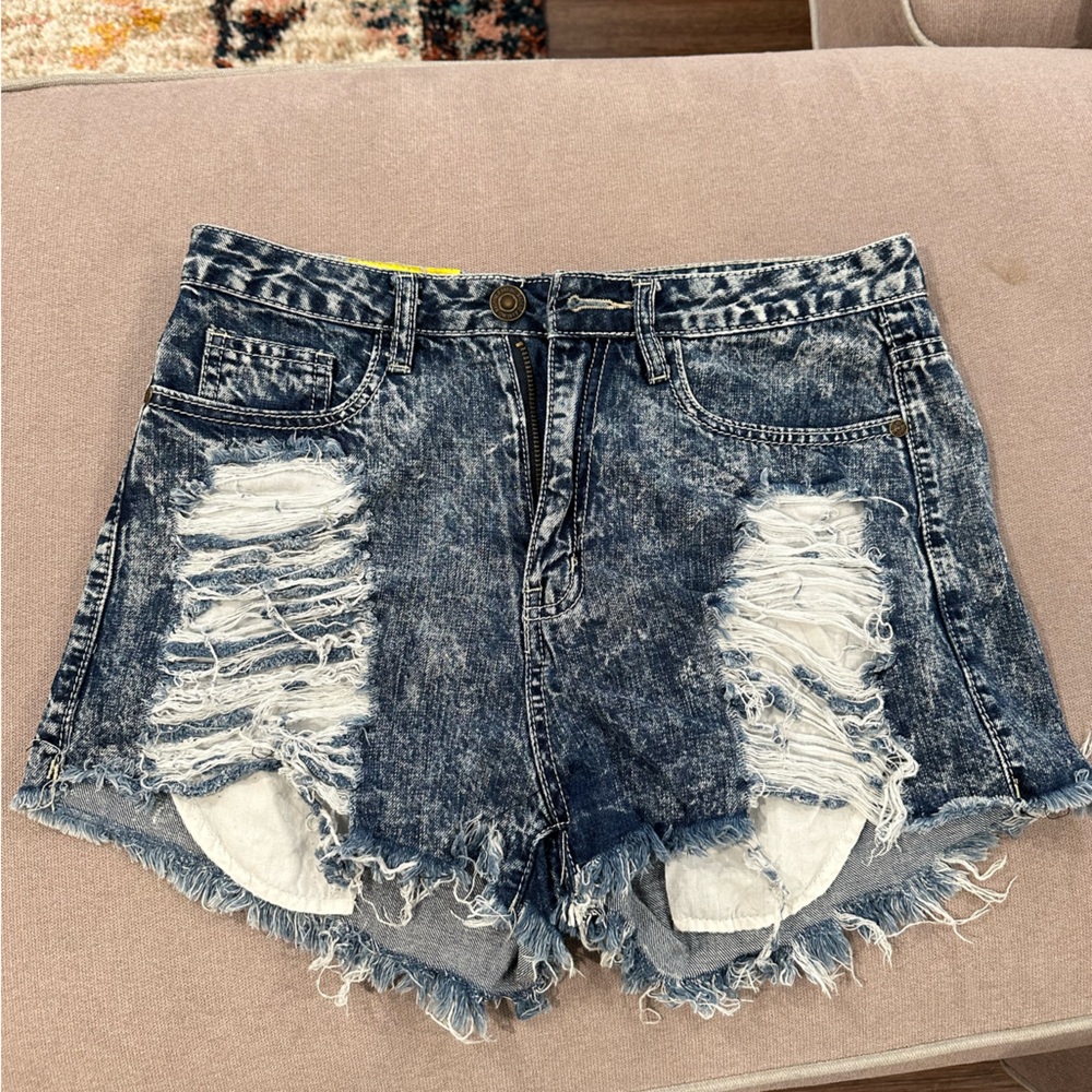Distressed jean shorts